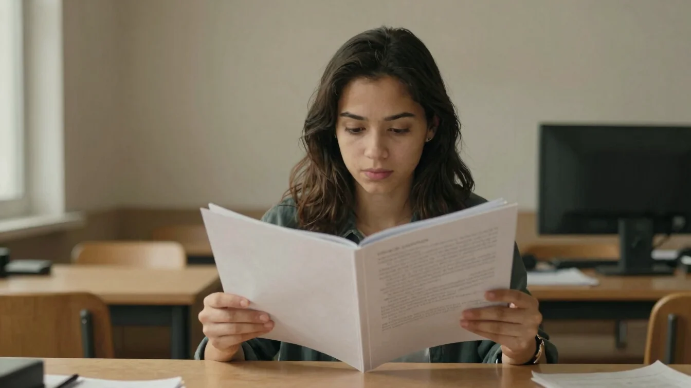 Persona adulta sosteniendo con cuidado una carpeta de documentos genéricos en un espacio luminoso, sin datos legibles, f